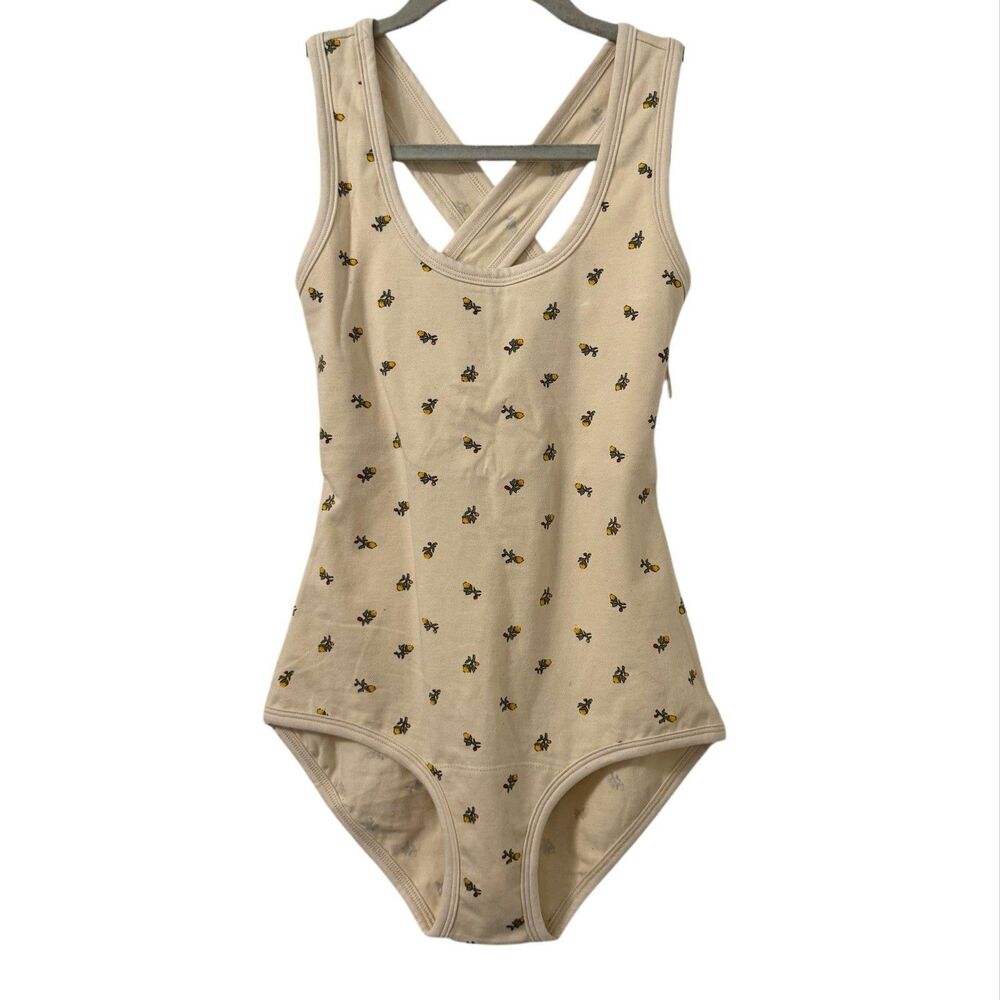 Arq Cleo Leo Bodysuit Medium Calico Yellow Dainty Organic Cotton NWT Made In USA